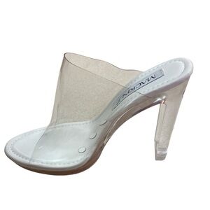 Mackinj  Transparent Open Toe 4.5” Block Heel Size 7